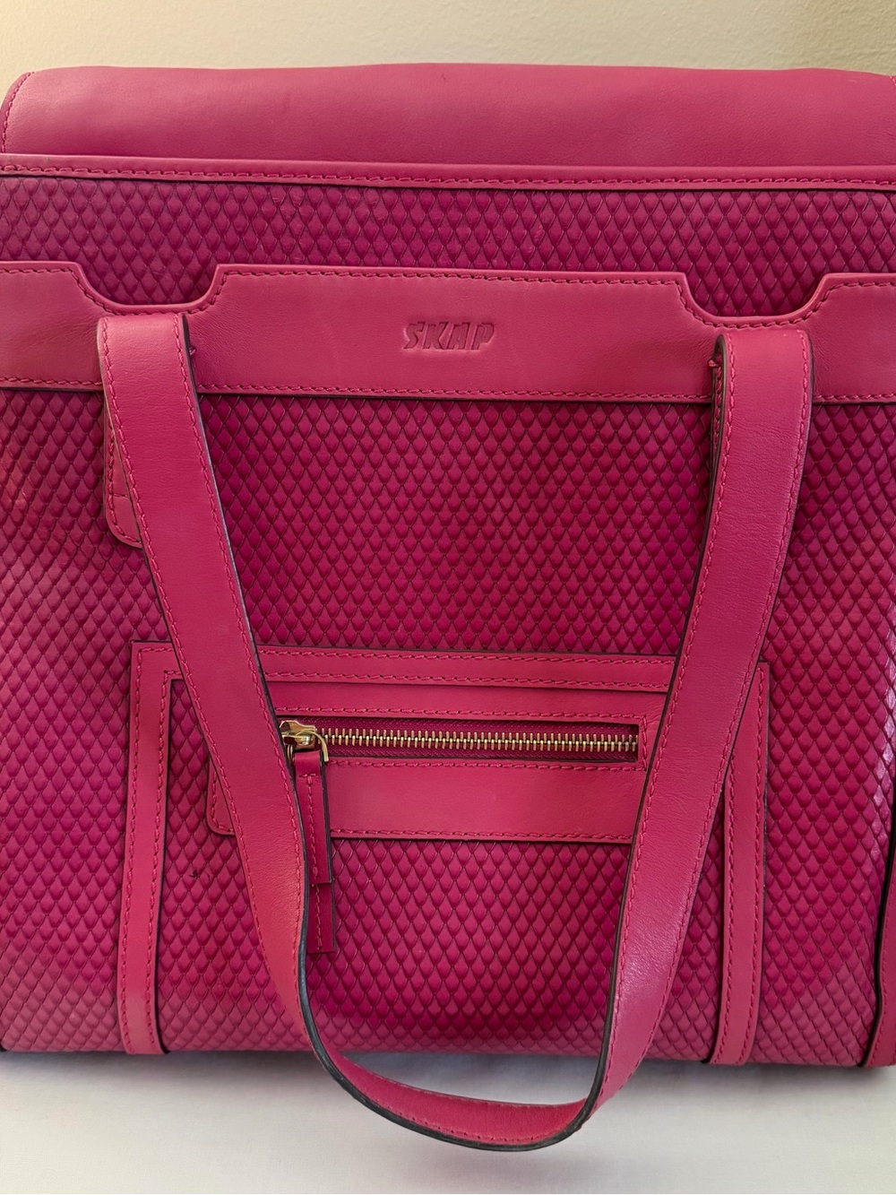 Genuine Leather Pink Tote Bag Structured Shoulder Bag Textured